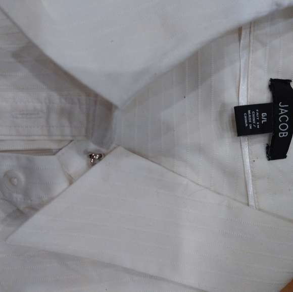 Large Jacob pinstripe short sleeve button down ivory dress shirt - Picture 3 of 16